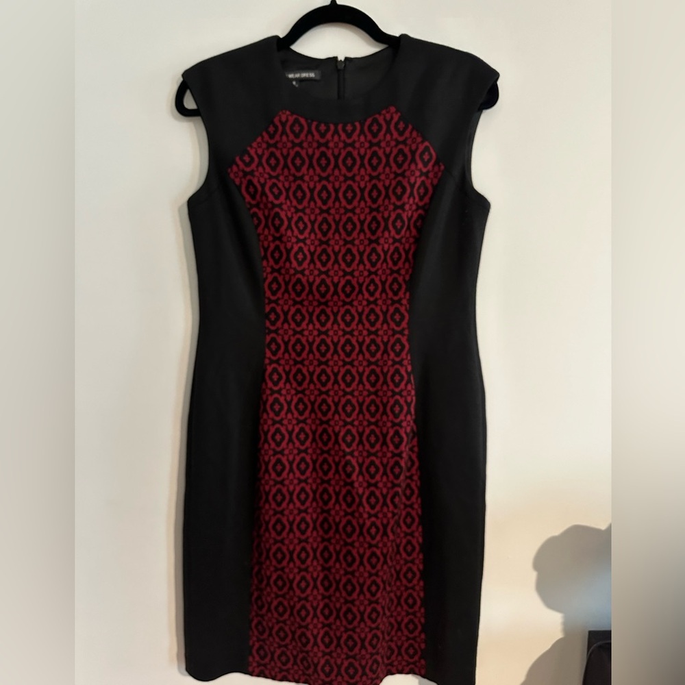 Jones Wear Red and Black Sheath Midi Dress